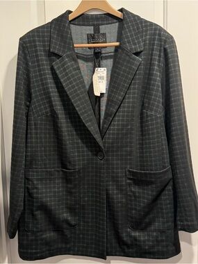 Sanctuary Black and Green Plaid Blazer